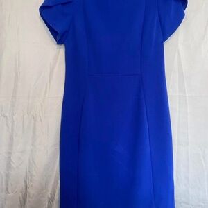 Perceptions Blue Sheath Midi Dress with Flutter Sleeves